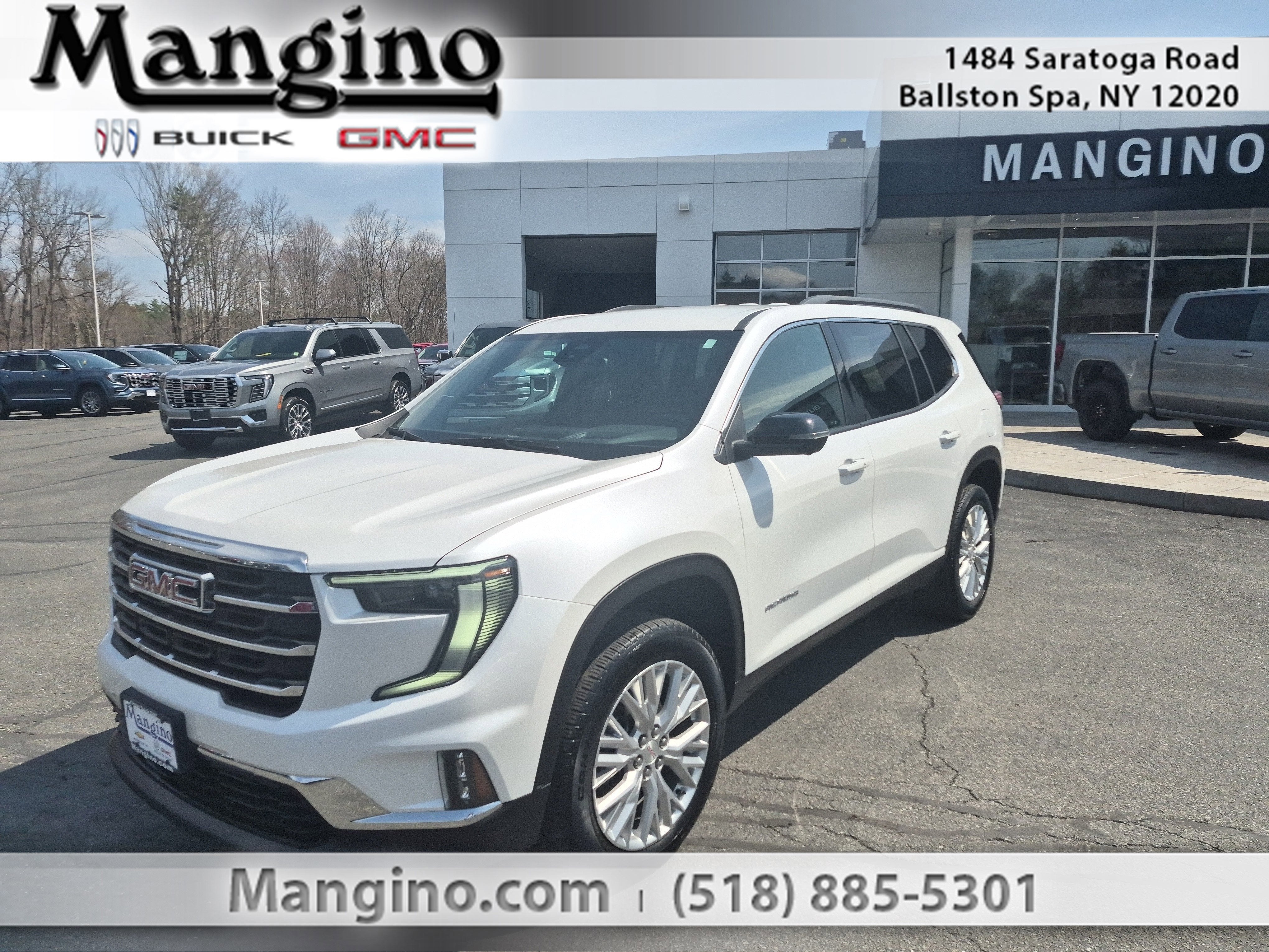 2024 GMC Acadia Elevation in White Frost Tricoat — front three-quarter view