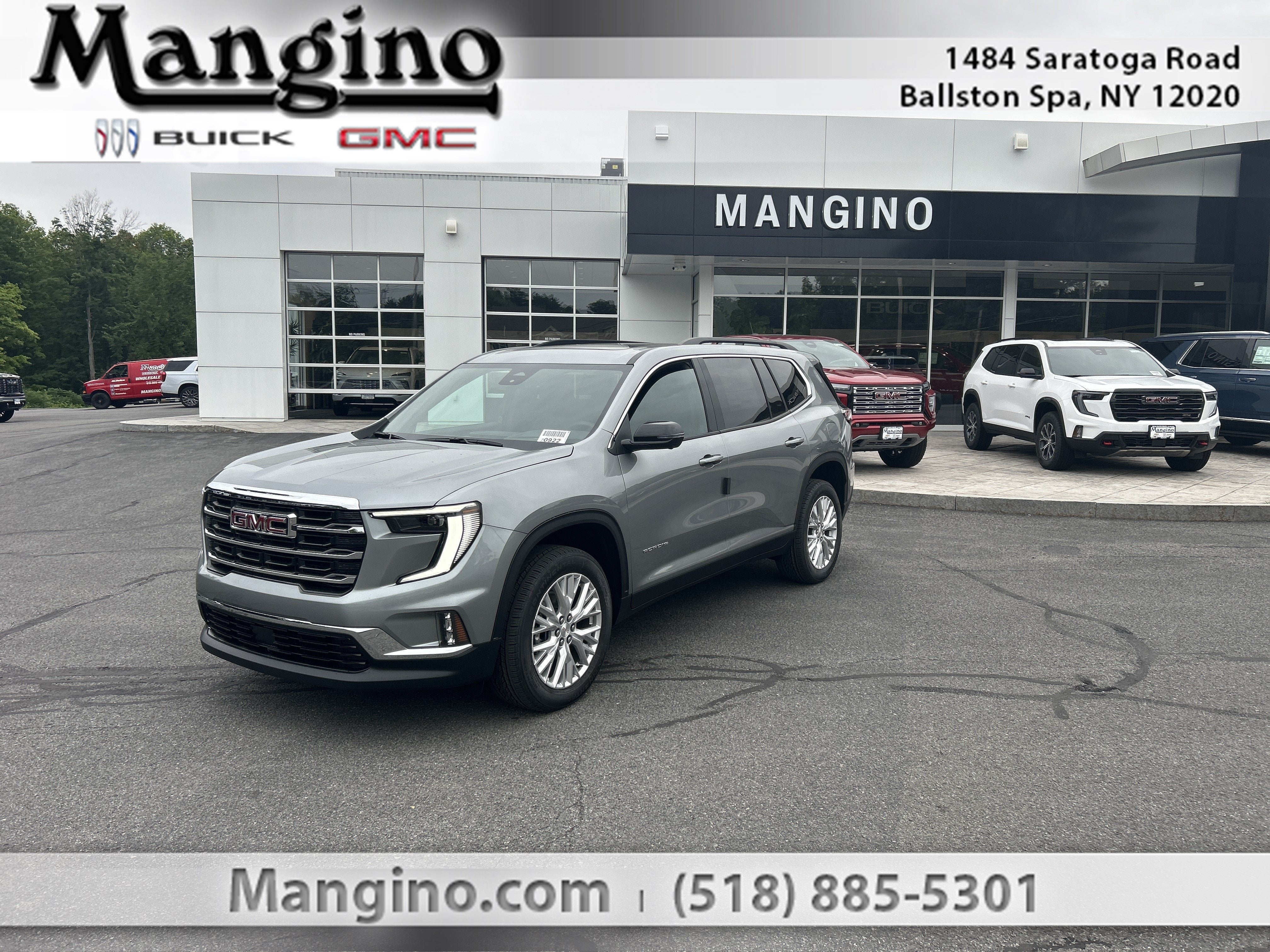 2026 GMC Acadia Elevation in Sterling Metallic — front three-quarter view